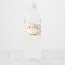Étiquette de bouteille d'eau fleurie avec points d