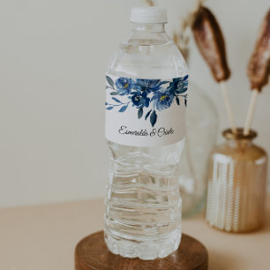 Étiquette Pour Bouteilles D'eau Étiquette de bouteille d'eau Floral bleu moderne