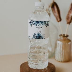 Étiquette Pour Bouteilles D'eau Étiquette de bouteille d'eau florale bleu marine