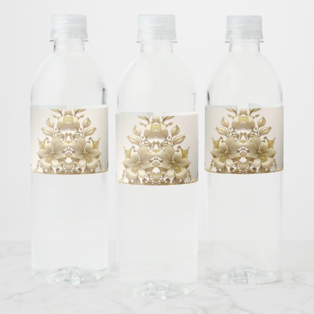 Étiquette Pour Bouteilles D'eau Étiquette de bouteille d'eau florale dorée (Bouteilles)