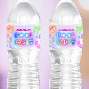 Étiquette Pour Bouteilles D'eau Étiquette de bouteille d'eau Neon Pool Party