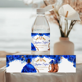 Étiquette Pour Bouteilles D'eau Étiquette d'eau Quinceañera Cowboy Or Bleu Royal