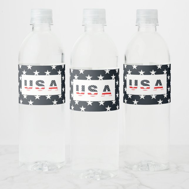 Étiquette Pour Bouteilles D'eau Étoiles du drapeau américain (Bouteilles)