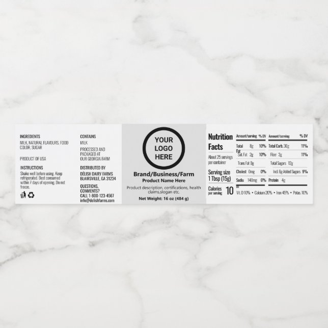 Étiquette Pour Bouteilles D'eau Facteur nutritionnel personnalisé Ingrédient Étiqu (Étiquettes simples)