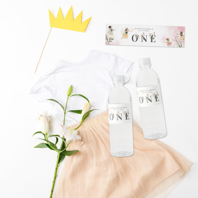 Étiquette Pour Bouteilles D'eau Fée florale magique 1er anniversaire (Créateur téléchargé)