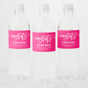 Étiquette Pour Bouteilles D'eau Félicitations Calligraphie Hot Pink Graduation