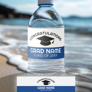 Étiquette Pour Bouteilles D'eau Félicitations Diplômé Cap Bleu noir
