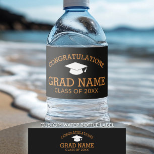 Étiquette Pour Bouteilles D'eau Félicitations Graduate Graduate Graduate Black Ora