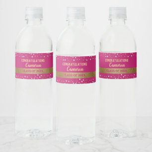 Étiquette Pour Bouteilles D'eau Félicitations Pink noir Graduation personnalisée