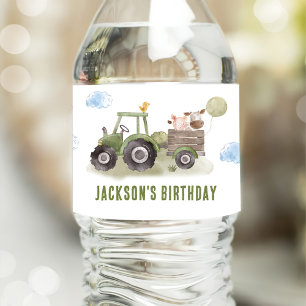 Étiquette Pour Bouteilles D'eau Ferme de tracteur aquarelle 1er anniversaire
