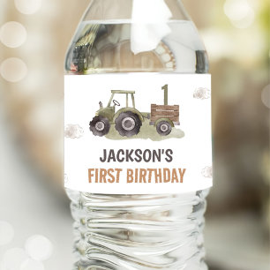 Étiquette Pour Bouteilles D'eau Ferme de tracteur aquarelle 1er anniversaire