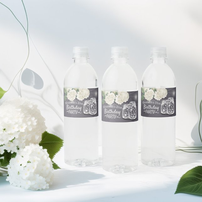 Étiquette Pour Bouteilles D'eau Fête Anniversaire Mason Jars String Fleurs (Créateur téléchargé)