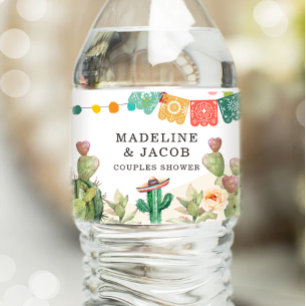 Étiquette Pour Bouteilles D'eau Fête Cactus Aquarelle Mexicaine Succulente Douche