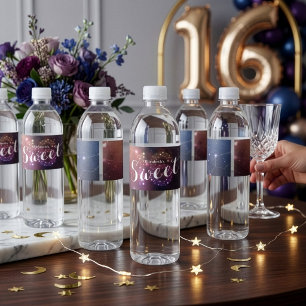 Étiquette Pour Bouteilles D'eau Fête chic pour 16 ans avec constellations d'étoile