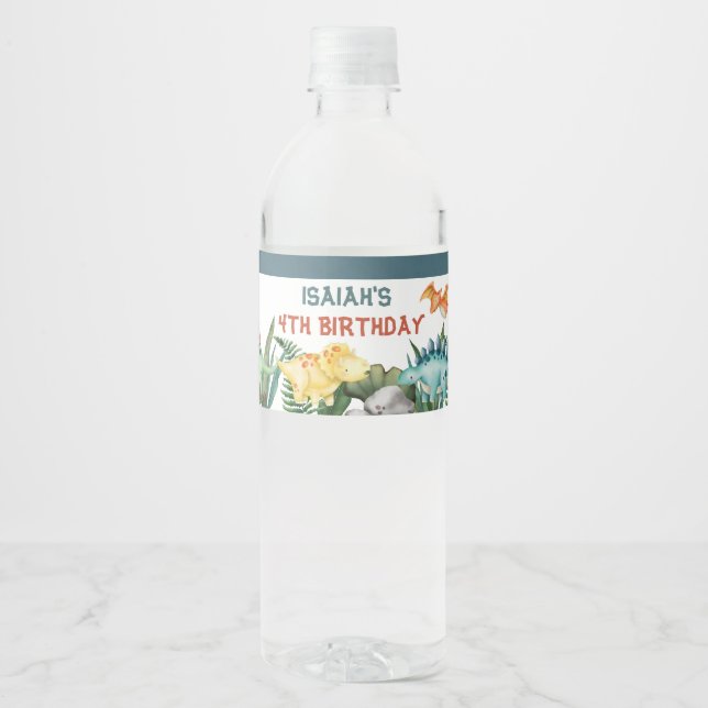Étiquette Pour Bouteilles D'eau Fête comme un dinosaure Joyeux anniversaire Person (Devant)