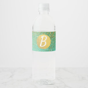 Étiquette Pour Bouteilles D'eau Fête d'anniversaire Aqua Turquoise Paillettes Or e