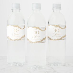Étiquette Pour Bouteilles D'eau Fête d'anniversaire de 40 ans en agate or blanc él