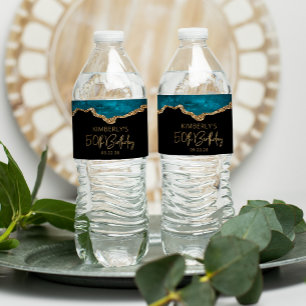 Étiquette Pour Bouteilles D'eau Fête d'anniversaire de 50 ans Agate Bleu sarcelle
