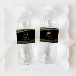 Étiquette Pour Bouteilles D'eau Fête d'anniversaire de 80 ans élégante en agate no