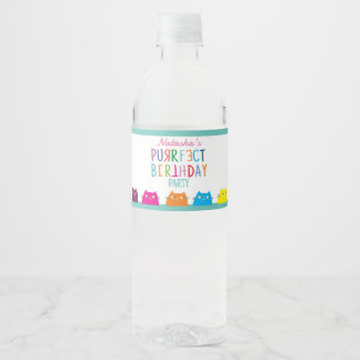 Étiquette Pour Bouteilles D'eau Fête d'anniversaire de fille chat