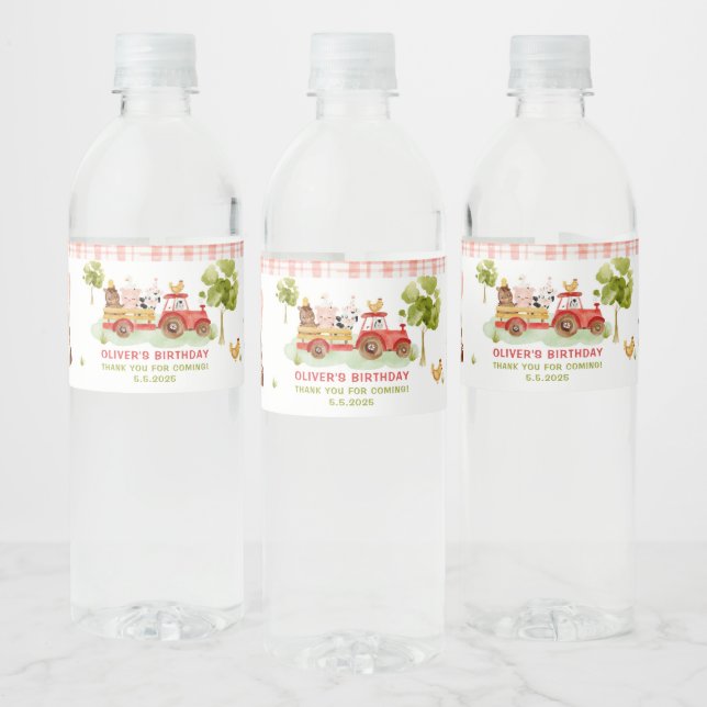 Étiquette Pour Bouteilles D'eau Fête d'anniversaire des animaux de ferme (Bouteilles)