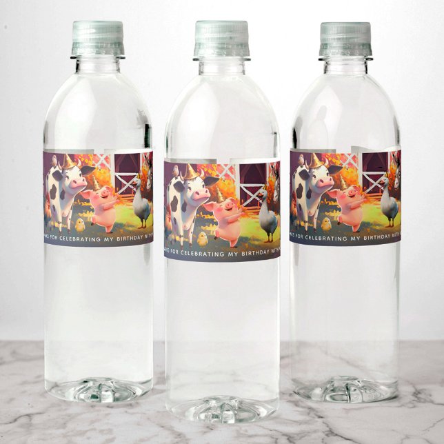 Étiquette Pour Bouteilles D'eau Fête d'anniversaire des animaux de ferme (Créateur téléchargé)