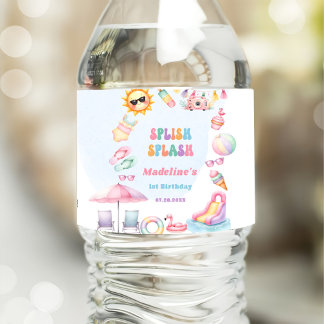 Étiquette Pour Bouteilles D'eau Fête d'anniversaire Editable Été Splish Splash