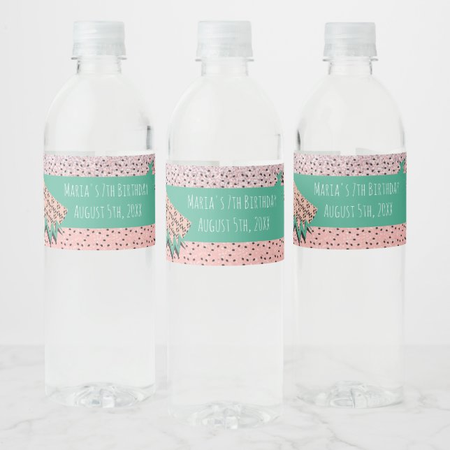 Étiquette Pour Bouteilles D'eau Fête d'anniversaire géométrique de la pastèque ros (Bouteilles)