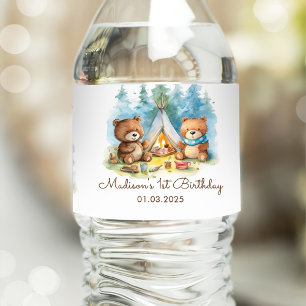 Étiquette Pour Bouteilles D'eau Fête d'anniversaire rustique de Camping Mountain
