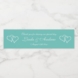 Étiquette Pour Bouteilles D'eau Fête de mariage turquoise à double coeur personnal