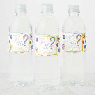 Étiquette Pour Bouteilles D'eau Fête de Révélation du Sexe Fleurs Roses et Bleues 