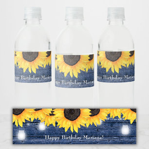 Étiquette Pour Bouteilles D'eau Fête des mariées bleu marine des tournesols rustiq