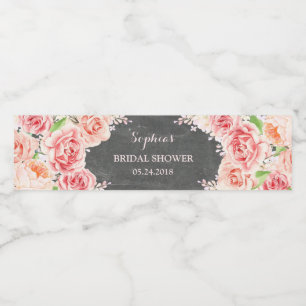 Étiquette Pour Bouteilles D'eau Fête des mariées Chalkboard Pink Watercolor Flower
