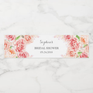 Étiquette Pour Bouteilles D'eau Fête des mariées d'aquarelle rose blanc