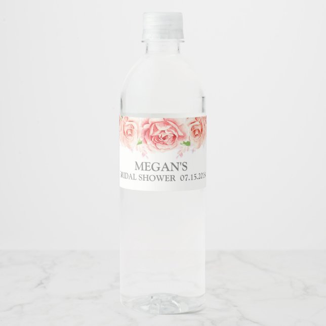 Étiquette Pour Bouteilles D'eau Fête des mariées d'aquarelle rose blanc (Devant)
