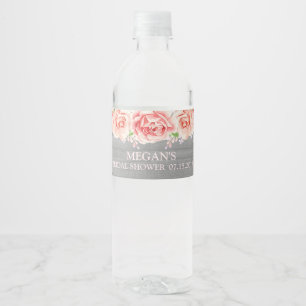 Étiquette Pour Bouteilles D'eau Fête des mariées d'aquarelle rose gris