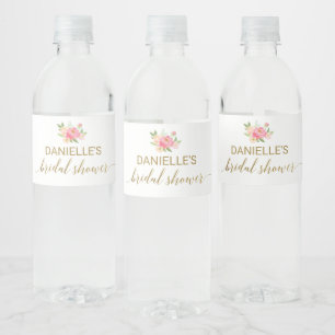 Étiquette Pour Bouteilles D'eau Fête des mariées des fleurs de tourbe rose et de p