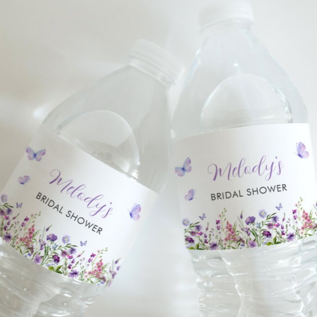 Étiquette Pour Bouteilles D'eau Fête des mariées Fleur sauvage papillon (Butterfly Wildflower Bridal Shower Water Bottle Label)
