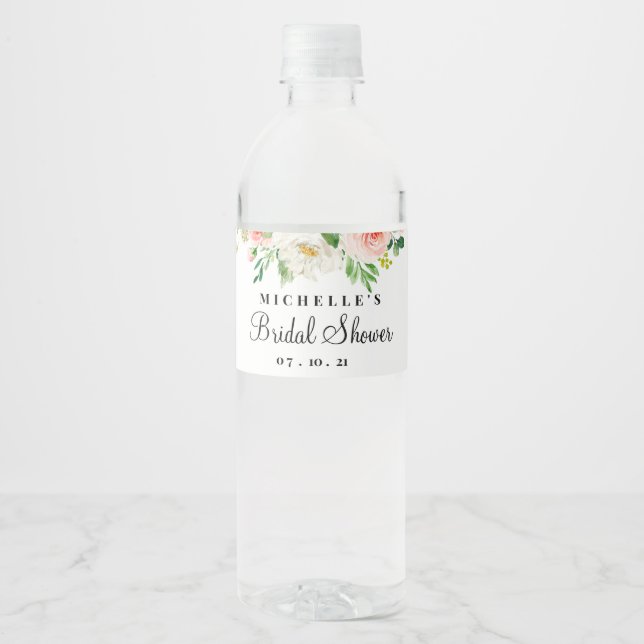 Étiquette Pour Bouteilles D'eau Fête des mariées, Floral (Devant)
