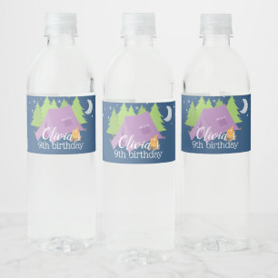 Étiquette Pour Bouteilles D'eau Filles Glamping anniversaire de camping violet