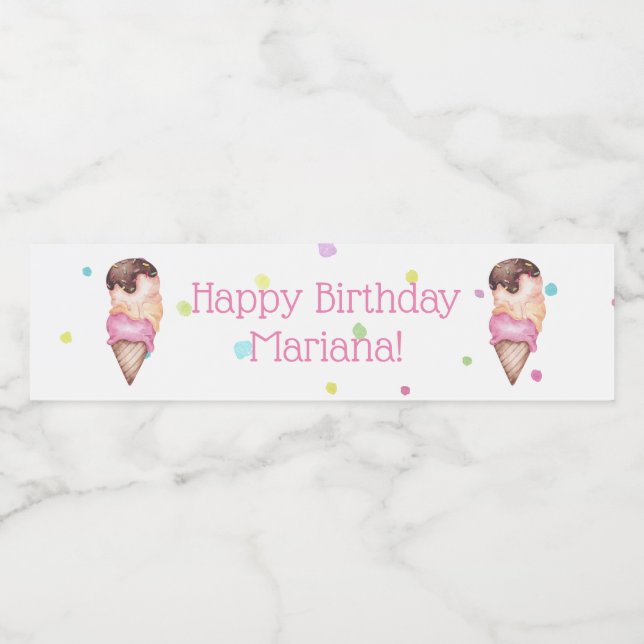 Étiquette Pour Bouteilles D'eau Filles roses Glace Fête d'anniversaire (Étiquettes simples)