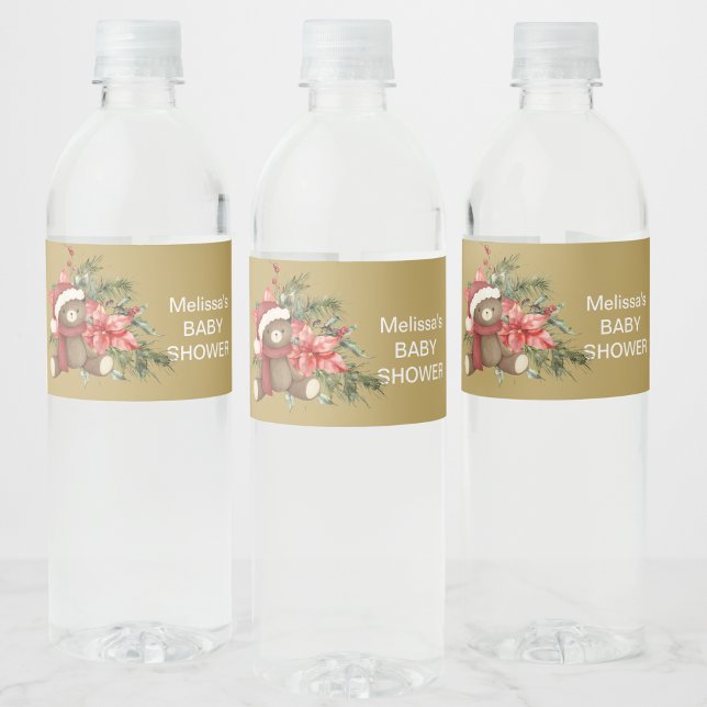 Étiquette Pour Bouteilles D'eau Flammes de neige de Noël d'hiver Poinsettia (Créateur téléchargé)