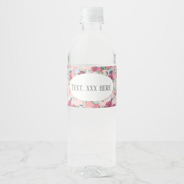 Étiquette Pour Bouteilles D'eau fleur de printemps rose (Devant)