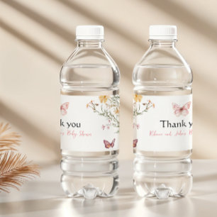 Étiquette Pour Bouteilles D'eau Fleur sauvage papillon rustique Baby shower floral