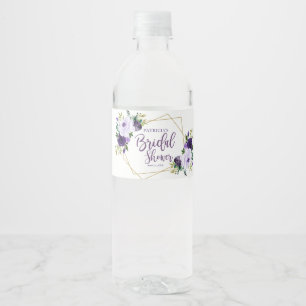 Étiquette Pour Bouteilles D'eau Fleurs aquarelles or et violet pour mariage
