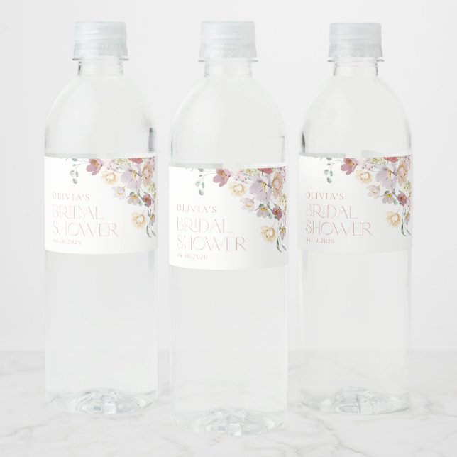 Étiquette Pour Bouteilles D'eau Fleurs colorées, Fleurs sauvages, Boho, Fête des m (Bouteilles)