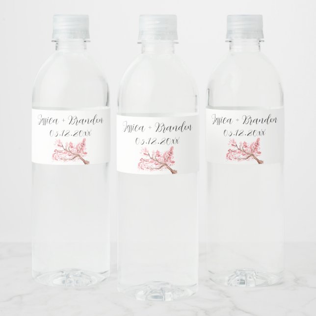 Étiquette Pour Bouteilles D'eau Fleurs d'aquarelle en fleurs de cerisier Mariage f (Bouteilles)