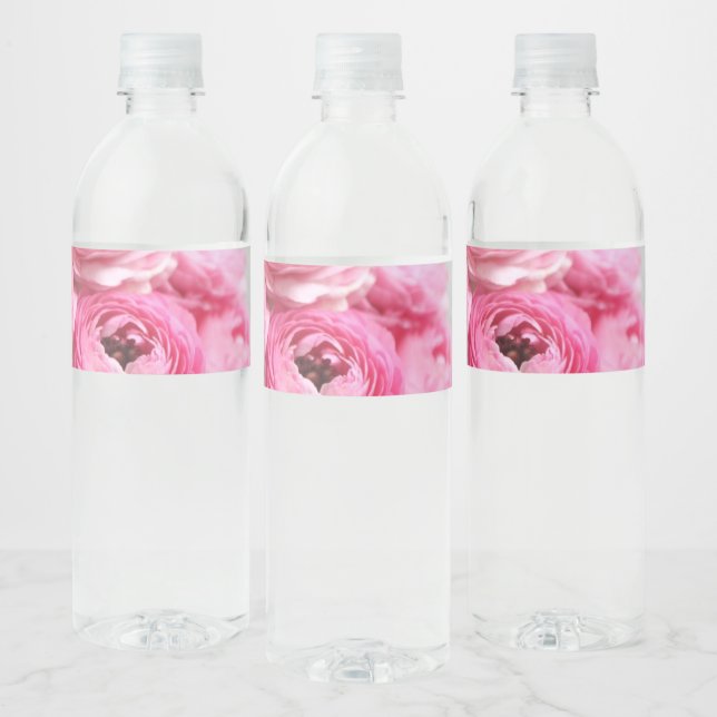 Étiquette Pour Bouteilles D'eau Fleurs de ranunculus roses (Bouteilles)