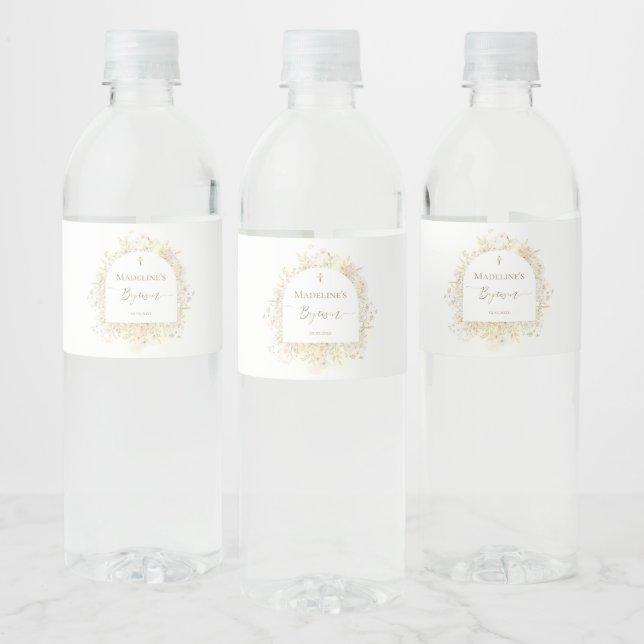 Étiquette Pour Bouteilles D'eau fleurs jaunes blanches Baptême (Bouteilles)