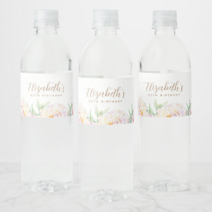 Étiquette Pour Bouteilles D'eau Fleurs Pastel Élégantes Anniversaire personnalis